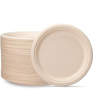 Disposable Sugarcane Paper Dinner Plates 9 Inch 125 Pack Brown Unbleached