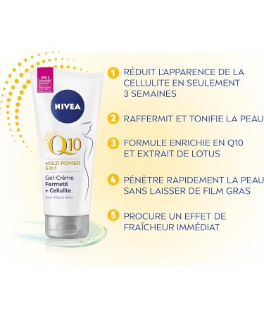 NIVEA Q10 Plus Firming Gel Cream + Cellulite for (1 x 200 ml) Firming Body Gel with Q10 and Lotus Extract Anti-Cellulite Care for Toned Thighs Buttocks and Stomach - Buy Online on GoSupps.com