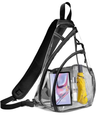 OSOCE Clear Sling Bag,Transparent Crossbody Bag with Reflective Belt,Zipper Shoulder Pocket, Breathable Back Cushion Black-2 2.0 M
