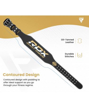 RDX Leather Weight Lifting Belt 4 & 6 - Adjustable Powerlifting Training Belt for Men & Women - Padded Strength Fitness Belt 2XL (39-44 Inch) - Black & Gold - Buy Online on GoSupps.com
