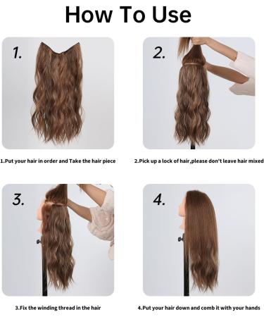Topshe Long Wavy Ombre Brown Halo Hair Extensions Heat Resistant Synthetic Hairpiece Daily Wig for Christmas Ball - Buy Online on GoSupps.com