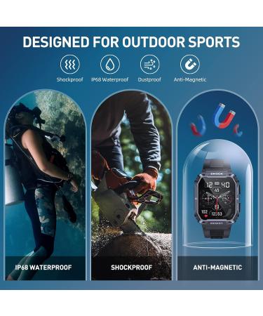 PUREROYI Military Smart Watch for Men - 1.95'' IP68 Waterproof with Bluetooth Call and 123 Sports Modes - Tactical Smartwatch for iPhone and Android - Black - Buy Online on GoSupps.com