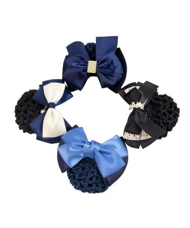 AUEAR Satin Hair Bow Clip Set with Snood Net Barrette - 4 Pcs Hairnets for Women - Buy Online on GoSupps.com