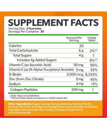 Collagen Peptides Gummies with Biotin Vitamin C & E for Women & Men - Premium Hydrolyzed Collagen Type I & III for Hair Skin & Nails Support - Gluten-Free Non-GMO - 60 Gummies (30 Servings) - Buy Online on GoSupps.com