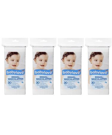 babylove disposable washcloths pack of 4 (4 x 30 pieces) 30 pieces (pack of 4)