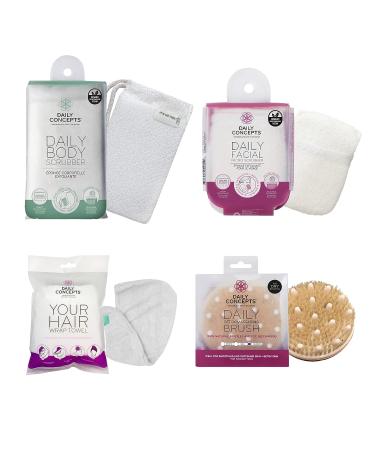 Daily Concepts Set: Body Scrubber, Facial Micro Scrubber, Hair Towel Wrap & Detox Massage Brush - Buy Online on GoSupps.com
