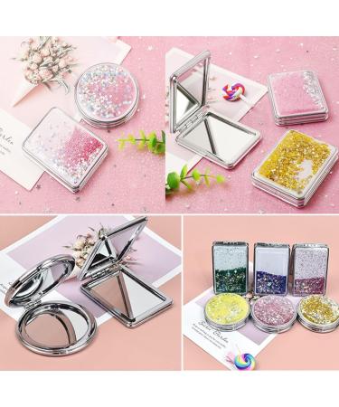 SUKPSY Compact Travel Makeup Mirror - Double-Sided Magnifying Handheld Mirror - Quicksand Glitter - Portable and Folding - Pink + Circular - Buy Online on GoSupps.com