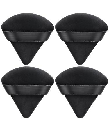 AMMON 4 Pieces Powder Puff, Triangle Soft Makeup Powder Puff, Face Makeup Sponge Puff Velour Makeup Puff Pure Cotton Powder Puff for Loose Mineral Powder Cosmetic Body Contouring Tools (Black)