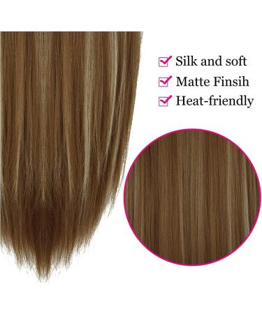 22 Ginger Brown Mix Bleach Blonde Straight Halo Hair Extension - Heat Resistant Synthetic Fiber - 4.4 Oz - No Clip - OMRREAT - Buy Online on GoSupps.com