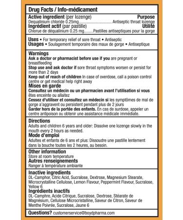 Dequadin Medicated Throat Lozenges - Orange | Provides Antibacterial & Antifungal Relief From Soar Throat & Mouth Sores | 16 Count - Buy Online on GoSupps.com