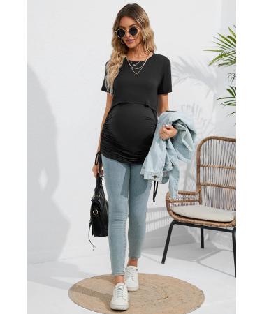 Sosolism 4 in 1 Maternity Nursing Dress XL Black - Short Sleeve Side Drawstring Top - Buy Online on GoSupps.com