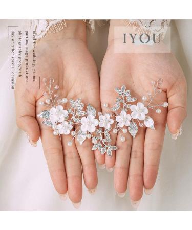 IYOU Flower Bride Hair Vine Pink Pearl Headband Crystal Leaf Wedding Headpiece Prom Bridal Hair Accessories for Women - Buy Online on GoSupps.com