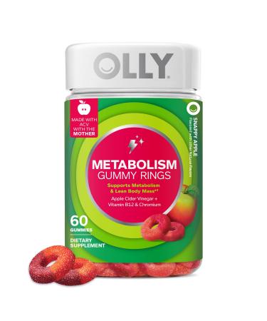 OLLY Metabolism Gummy Rings Metabolism and Cellular Energy Chewable Supplement * Apple Cider Vinegar Vitamin B12 Chromium Picolinate Apple Flavored 60 Day Supply - 60 Count 60 Count (Pack of 1)