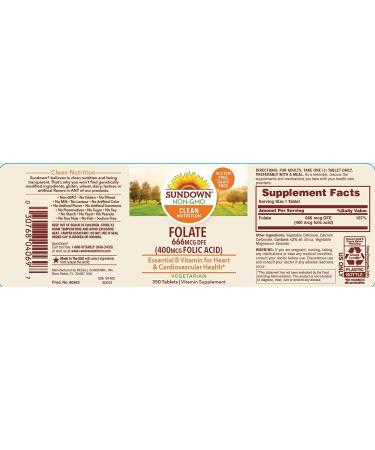 Sundown Folic Acid 400mcg 350 Tablets - Balanced Formula for Overall Health - Buy Online on GoSupps.com