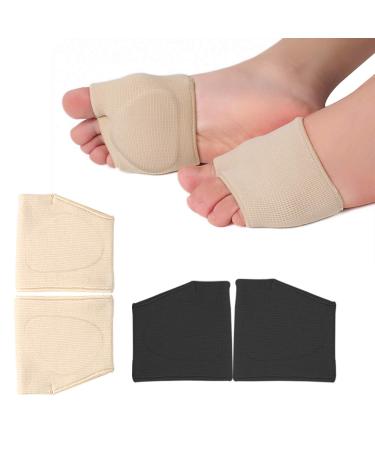 RooRuns Metatarsal Pads Ball of Foot Cushions Metatarsal Foot Pads for Pain Relief Gel Pads Cushion for Metatarsalgia Mortons Neuroma Fabric Metatarsal Sleeve Pads for Women/Men 2Pairs (Black+Beige) Beige+black XL