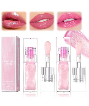 IMOLL 2PCS Color Changing Lip Oil Magic Color Changing Lip Glow Oil Moisturizing Color Changing Lip Gloss Plumping Lip Oil Warm Change Glitter Lip Gloss with Big Brush Non-sticky Lip Tint Oil