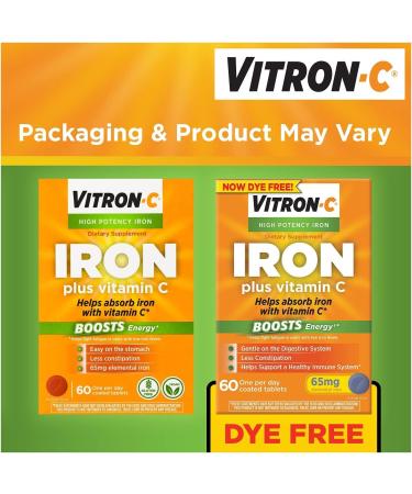 Vitron-C High Potency Iron Supplement with Vitamin C - Pack of 3 (60 Count Each) - Buy Online on GoSupps.com