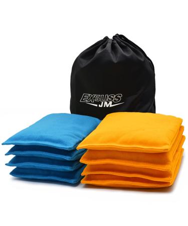 JMEXSUSS Regulation Size 16 Oz. Cornhole Bags 29 Colors Available, Premium All-Weather Resistant Duck Cloth Cornhole Bean Bags, Set of 8 Professional Corn Hole Bags for Outdoor Tossing Game Light Blue Yellow