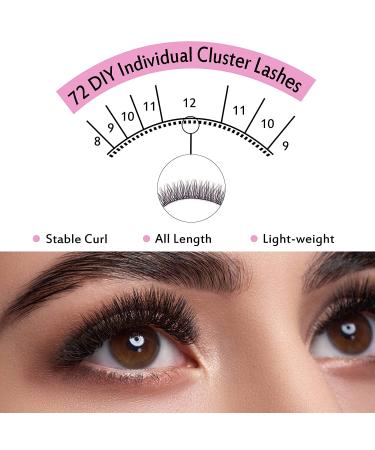 Cluster Lashes 72 Pcs DIY Eyelash Extensions | Thin Band Individual Lashes | Easy to Apply at Home - Into You-02 D-8-16 Mix - Buy Online on GoSupps.com