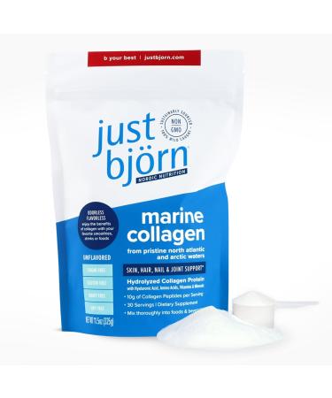 Just Bjorn Marine Collagen Peptides Powder for Women & Men - Skin Hair Nail and Joint Support - Hyaluronic Acid Vitamin C Amino Acids - Unflavored (30 Servings / 11.5 Ounce) 11.5 Ounce (Pack of 1)
