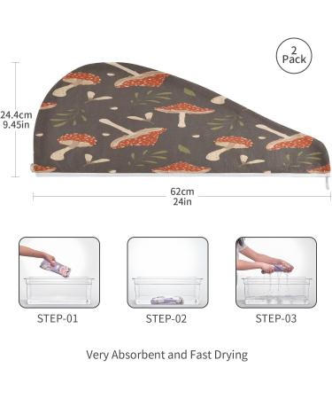 Super Absorbent Mushrooms Leaves Dry Hair Cap | 2-Piece Quick Drying Towel Set with Button Headband - Soft & Comfortable for All Hair Types - Buy Online on GoSupps.com