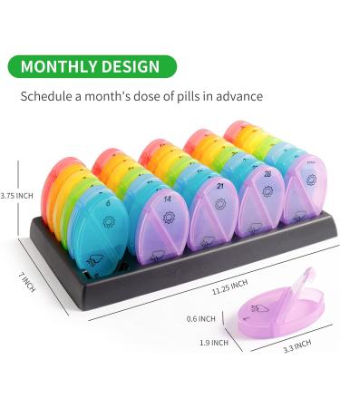 GIIYAA Monthly Pill Organizer - 2 Times a Day 31 Day AM/PM Pill Box for Traveling - 35 Detachable Compartments (Rainbow) - Buy Online on GoSupps.com