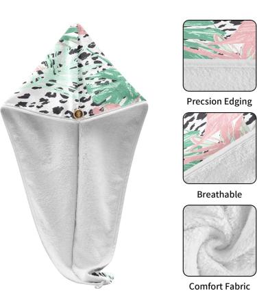 Tropical Leaves Dry Hair Cap & Quick-Drying Towel Set | Super Absorbent Soft & Comfortable - 2 Piece with Button Headband | International Shipping Available - Buy Online on GoSupps.com