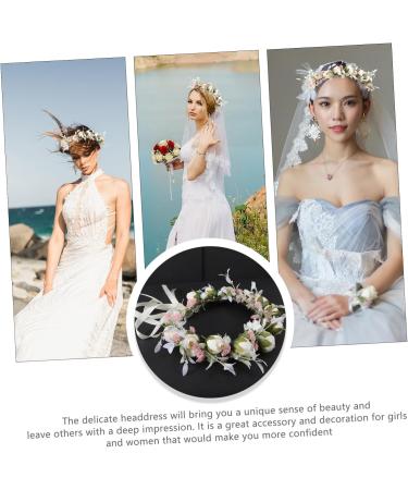 Holibanna Wreath Flower Hair Band Photo Props Headpiece for Women Retro Leaves Women Floral Boho Wedding Decor Garland Wedding Headdress Headband Fabric Travel European and American White One Size White - Buy Online on GoSupps.com
