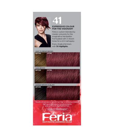L'Oreal Paris Feria Rich Mahogany Hair Color #41 | Multi-Faceted Shimmering Highlights | 1 Application - Shop Now - Buy Online on GoSupps.com