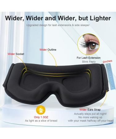 Shop Widened 3D Sleep Mask for Big Heads | 100% Blackout & Washable Eye Mask with Adjustable Strap | Ideal for Lash Extensions - Comfortable Black Eye Cover with Earplugs - Buy Online on GoSupps.com