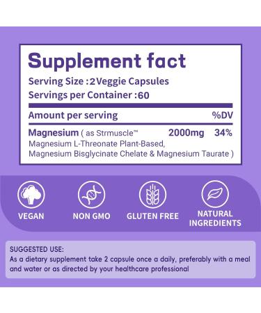 Magnesium L-Threonate Plant-Based by Strmuscle Supplement for Insomniacs Sleep Formula 2000mg 60 Day Sleep & Brain Support Vegetarian Friendly 02 120 Count (Pack of 1) - Buy Online on GoSupps.com