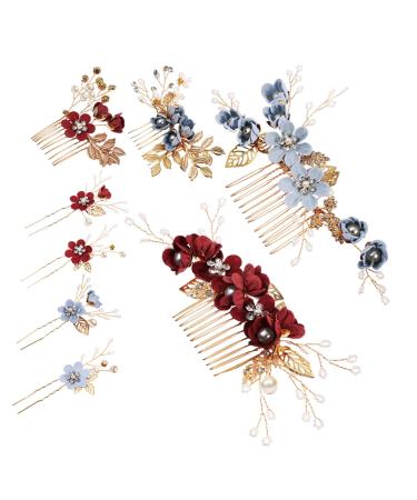 MAGICLULU 10 Sets Bridal Headwear Blue Flower Hair Clip Bride Hair Clip Wedding Hair Accessories Pearl Hair Accessories Pearls Hair Clips Side Combs Rhinestones Bridesmaid Clothing