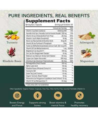 Multivitamin for Men with Vitamin D K2 Zinc Vitamin B12 A E B6 Calcium Immune Health & Energy Support Daily Mens Multivitamins Gluten Free Vegan Unflavored Supplements (120 Capsules) - Buy Online on GoSupps.com