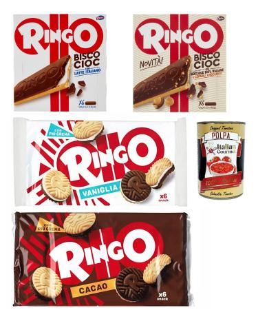 Italian Gourmet E.R. Ringo Bisco Cioc Vanilla Cocoa Hazelnut Milk Biscuits 100% Italian + Pulp 400g Set of 4