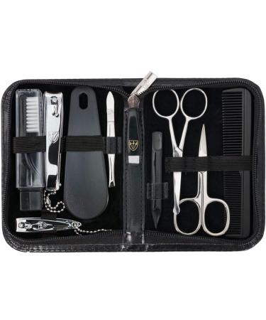 3 Swords Germany - brand quality 10 piece manicure pedicure grooming kit set for professional finger & toe nail care tweezers file clipper fashion leather case in gift box Made by 3 Swords (02570) BLACK