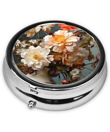 Portable Metal Pill Box with Flower Design | Mini Round 3-Compartment & Hinged | Ideal for Small Pills & Travel - Buy Online on GoSupps.com