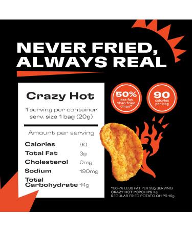Popchips Potato Chips Crazy Hot 0.7oz 12ct Single Serve - Low-Calorie, Kosher, Gluten-Free, Healthy Snacks for Adults & Children - Non-Fried, 3g Fat, 90 Calories Per Bag (Pack of 12) - Buy Online on GoSupps.com