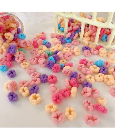 Girl's Flower Hair Elastic Bands Baby Flower Hair Tie Multicolor Mini Flower Hair Bands Seamless Ponytail Holder Tiny Rubber Bands Hair Bobbles Toddler Hair Accessories for Girls(100pcs)(color 3)