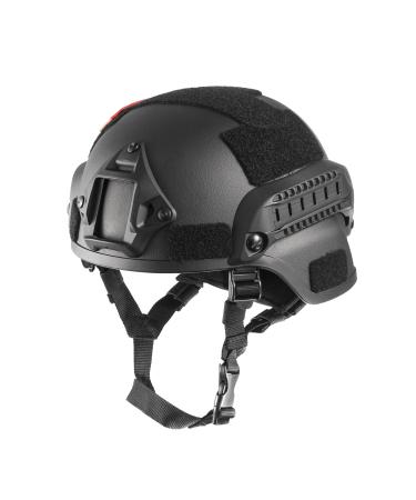 OneTigris Airsoft Helmet MICH 2000, 3mm ABS Plastic Adjustable ACH Tactical Helmet with Ear Protection, Front NVG Mount and Side Rail Black
