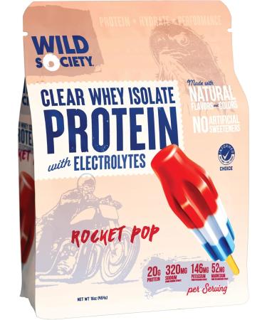 WILD SOCIETY Premium Clear Whey Protein + Electrolytes - 20g Protein 0 Sugar GMO-Free Rocket Pop 16 oz - Buy Internationally Now - Buy Online on GoSupps.com