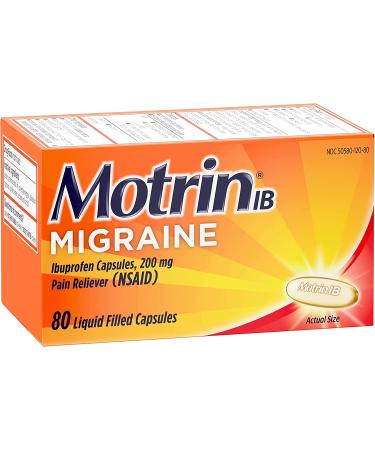 Motrin IB Migraine Liquid Gel Caps - 200 mg Ibuprofen for Fast Migraine Relief - 80 Ct - Buy Online on GoSupps.com