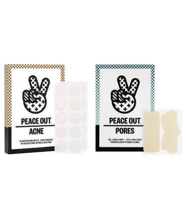 PEACE OUT Skincare Clear Skin Duo | Hydrocolloid Anti-Acne Pimple Patches Bundle with Pre-Refining Nose and Face Strips with Retinol to Shrink Enlarged Pores and Remove Blackheads (2 Items)
