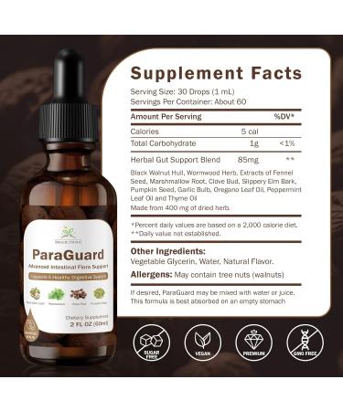 ParaGuard Cleanse Liquid - Organic Gut Health Intestinal Supplement - Formula with Black Walnut Wormwood Clove Pumpkin Seed & More - Natural Herbal Intestine Humans Body Gut Cleanser - 2 oz - Buy Online on GoSupps.com