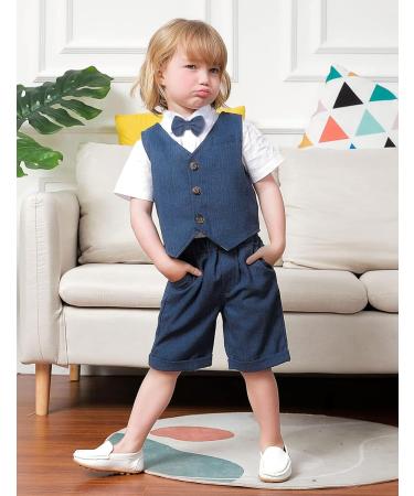Mint Green Baby Boy 3pcs Gentleman Suit | Herringbone Wedding Christening Outfit | Shirt, Waistcoat & Shorts | 18-24 Months Navy | 1-6 Years - Buy Online on GoSupps.com