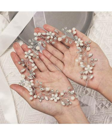 GORAIS Pearl Bridal Hair Vine - Silver Crystal Wedding Headband for Women and Girls - Buy Online on GoSupps.com