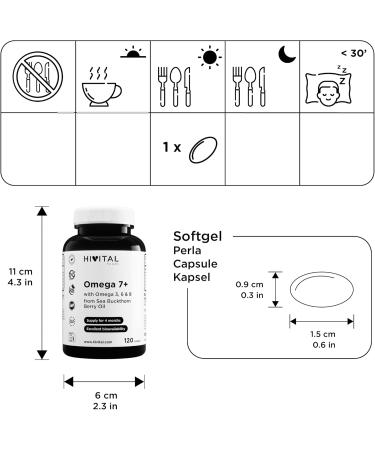 Omega 7 Sea Buckthorn 500 mg 120 softgels for a 4month treatment With 150 mg Omega 7 + 3 6 and 9 from Hippophae Rhamnoides Oil Manufactured in Europe by HIVITAL - Buy Online on GoSupps.com