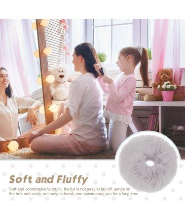 8-Piece Furry Faux Rabbit Fur Hair Scrunchies Set - Dark Color | Elastic Hair Bands for Women and Girls - Buy Online on GoSupps.com