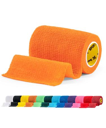 SPORTTAPE Self-Adhesive Football Sock Tape | 7.5cm x 4.5m - Orange | Cohesive Bandage - Pet Bandage Vet Wrap for Dogs & Horses | Compression Bandage Shin Pad Tape & Football Ankle Tape - Single Roll Orange 7.5x450 cm (Pack of 1)