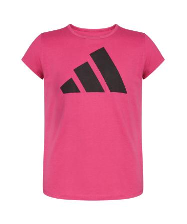 adidas Girls' Big Short Sleeve Cotton Bos Essential Tee 3T Semi Lucid Fuchsia