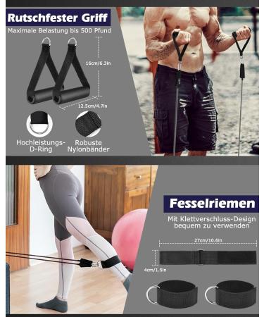 Zacro Resistance Bands Set | 6 Fitness Straps with Handles & Ankle Strap - Strength Training for Men & Women (10-90lbs) | International Shipping - Buy Online on GoSupps.com